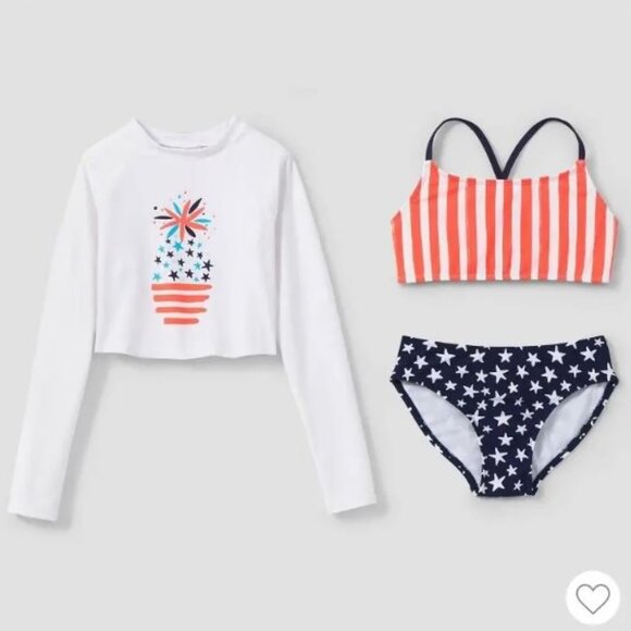 Cat & Jack Girls' Striped Printed Rash Guard Sets Multicolor Size XS (4-5) NWT - Picture 1 of 6